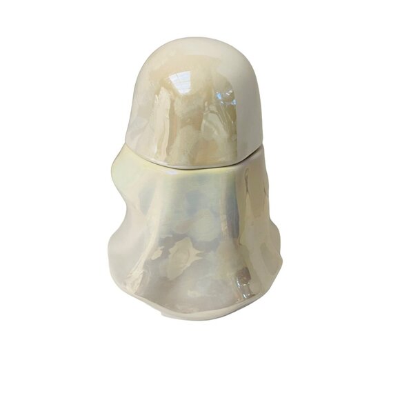 Cute Iridescent Ghost Jar With Lid  7.5" Tall - Picture 6 of 9